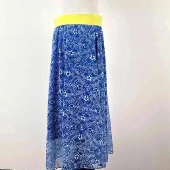 Lularoe Lola skirt L 12-14 blue yellow elastic - Picture 3 of 9